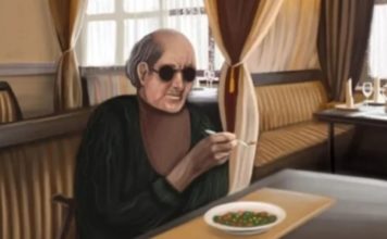 Į restoraną neskubėdama įėjo jauna moteris ir pagyvenęs vyriškis. Moteris atsargiai vedė senuką už parankės