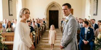 Tik per tuoktuvių ceremoniją į salę įėjo maža mergaitė ir nuėjo tiesiai prie mano sužadėtinio