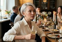 Šventėme mano vyro gimtadienį, anyta pakėlė taurę: „Už mūsų sūnų — kaip jis viską tempia, dirba, nesiskundžia.“ Aš sėdėjau šalia. 10 metų santuokoje. Du vaikai. Jo mama mano virtuvėje kiekvieną sekmadienį. Vyras net nepažvelgė į mane. Padėjau taurę, atsistojau nuo stalo. Ir pasakiau visiems tik vieną frazę, po kurios šventė baigėsi….