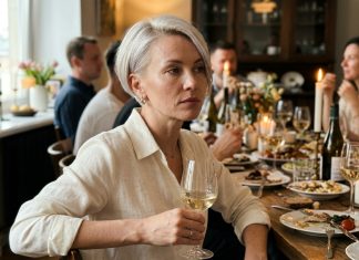 Šventėme mano vyro gimtadienį, anyta pakėlė taurę: „Už mūsų sūnų — kaip jis viską tempia, dirba, nesiskundžia.“ Aš sėdėjau šalia. 10 metų santuokoje. Du vaikai. Jo mama mano virtuvėje kiekvieną sekmadienį. Vyras net nepažvelgė į mane. Padėjau taurę, atsistojau nuo stalo. Ir pasakiau visiems tik vieną frazę, po kurios šventė baigėsi….